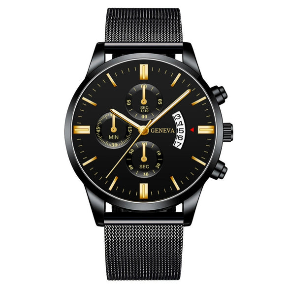 Men's Watch Stainless Steel Mesh Belt Alloy Case Round Dial Fashion Style