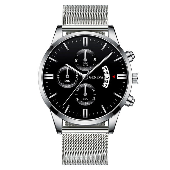 Men's Watch Stainless Steel Mesh Belt Alloy Case Round Dial Fashion Style