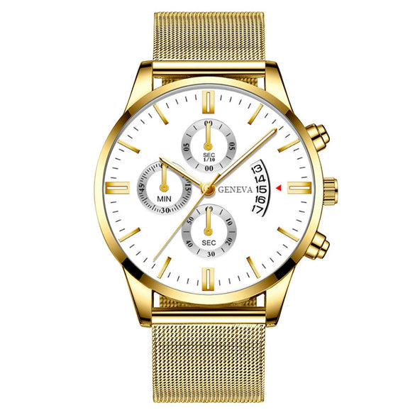 Men's Watch Stainless Steel Mesh Belt Alloy Case Round Dial Fashion Style