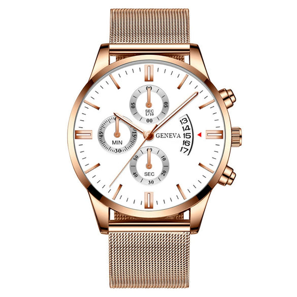 Men's Watch Stainless Steel Mesh Belt Alloy Case Round Dial Fashion Style
