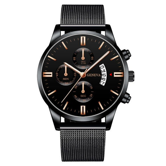 Men's Watch Stainless Steel Mesh Belt Alloy Case Round Dial Fashion Style