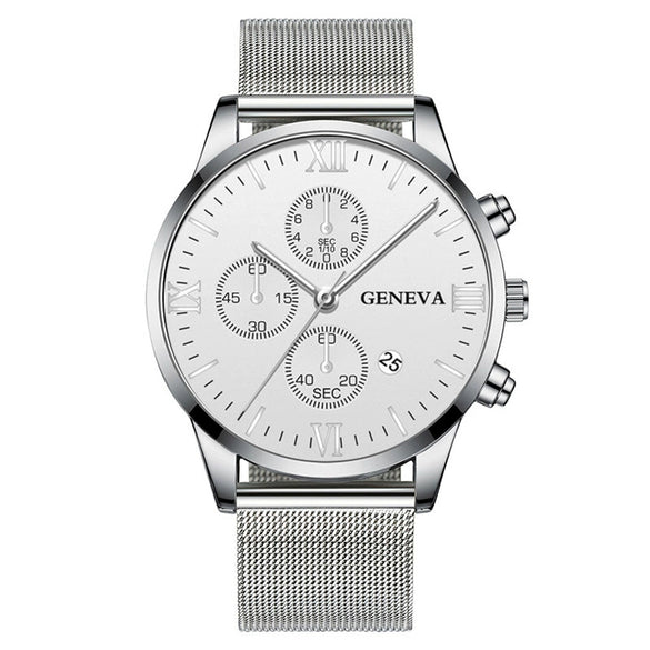 Men's Watch Stainless Steel Metal Milan Belt Mesh Belt Roman Pattern Round Dial Leisure Style