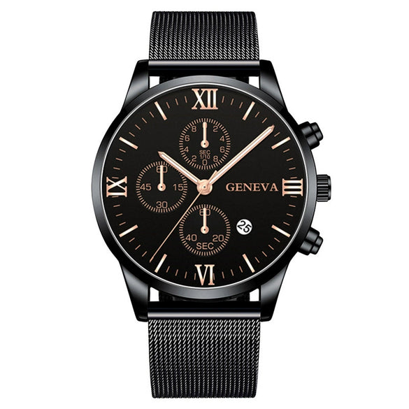 Men's Watch Stainless Steel Metal Milan Belt Mesh Belt Roman Pattern Round Dial Leisure Style