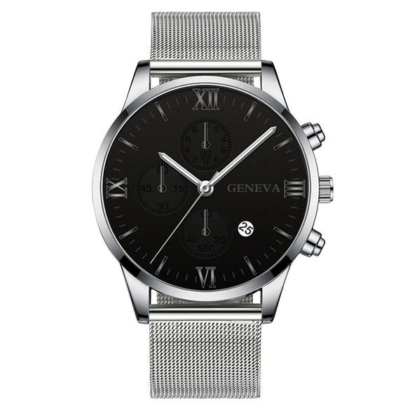 Men's Watch Stainless Steel Metal Milan Belt Mesh Belt Roman Pattern Round Dial Leisure Style