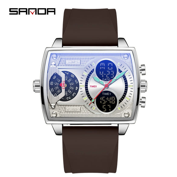 Men's Watch Zinc Alloy Case Belt Silicone Steel Belt Square Dial Highend Business Fashion Electronic Quartz Watch