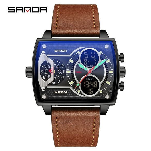 Men's Watch Zinc Alloy Case Belt Silicone Steel Belt Square Dial Highend Business Fashion Electronic Quartz Watch