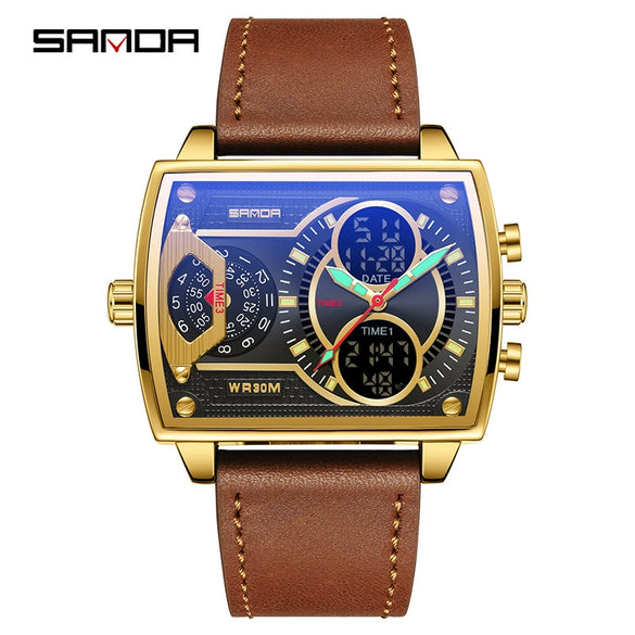 Men's Watch Zinc Alloy Case Belt Silicone Steel Belt Square Dial Highend Business Fashion Electronic Quartz Watch