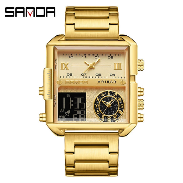 Men's Watch Zinc Alloy Case Belt Silicone Steel Belt Square Dial Highend Business Fashion Electronic Quartz Watch
