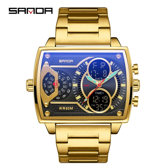 Men's Watch Zinc Alloy Case Belt Silicone Steel Belt Square Dial Highend Business Fashion Electronic Quartz Watch