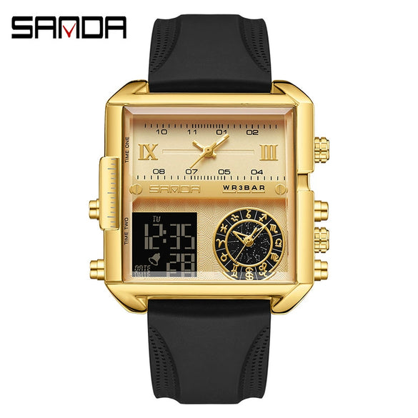 Men's Watch Zinc Alloy Case Belt Silicone Steel Belt Square Dial Highend Business Fashion Electronic Quartz Watch