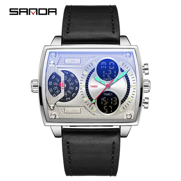 Men's Watch Zinc Alloy Case Belt Silicone Steel Belt Square Dial Highend Business Fashion Electronic Quartz Watch