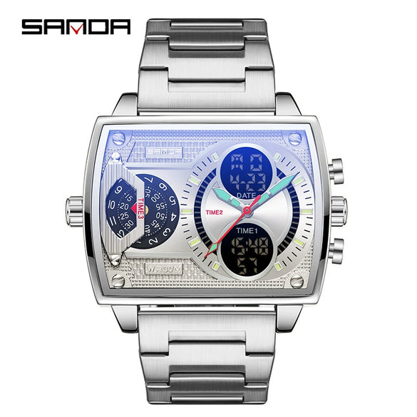 Men's Watch Zinc Alloy Case Belt Silicone Steel Belt Square Dial Highend Business Fashion Electronic Quartz Watch