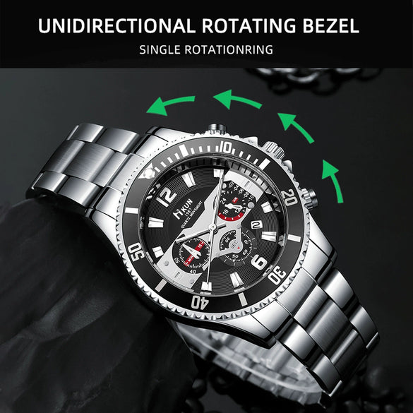 Men's Waterproof Alloy Strap Round Dial Business Style Watch