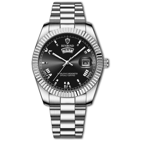 Men's Waterproof Business Style Metal Case Stainless Steel Strap Round Dial Watch