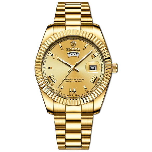Men's Waterproof Business Style Metal Case Stainless Steel Strap Round Dial Watch