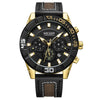 Men's Waterproof Chronograph Calendar Watch Alloy Case Genuine Leather Strap Round Dial