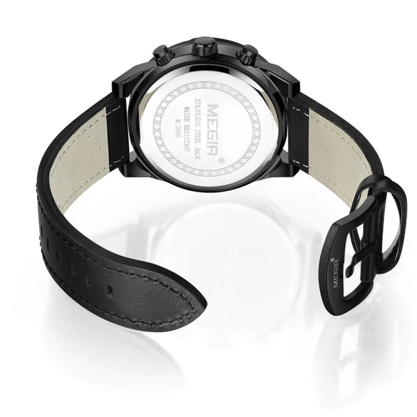 Men's Waterproof Chronograph Calendar Watch Alloy Case Genuine Leather Strap Round Dial