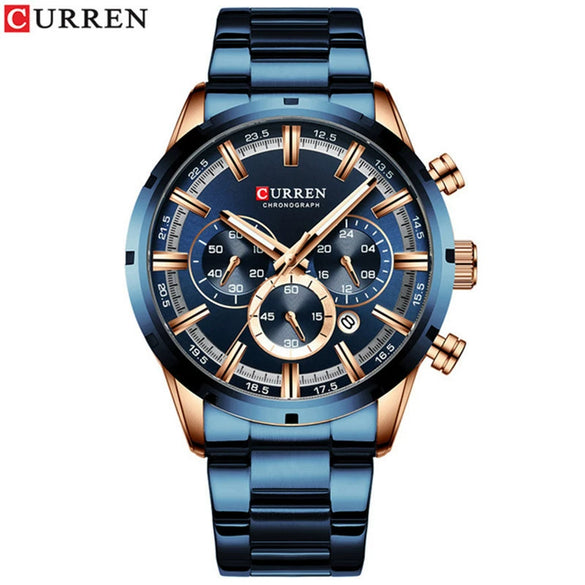 Men's Waterproof Leisure Metal And Stainless Steel Strap Round Dial Watch