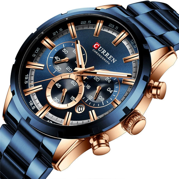 Men's Waterproof Leisure Metal And Stainless Steel Strap Round Dial Watch