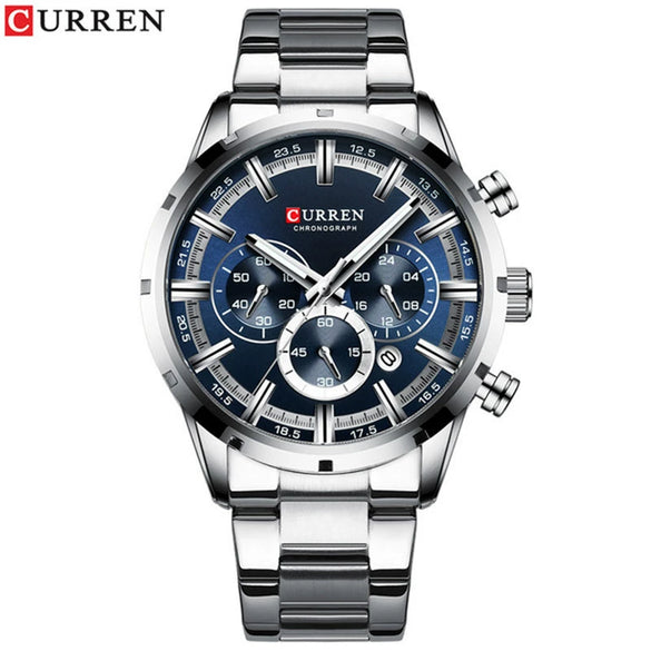Men's Waterproof Leisure Metal And Stainless Steel Strap Round Dial Watch