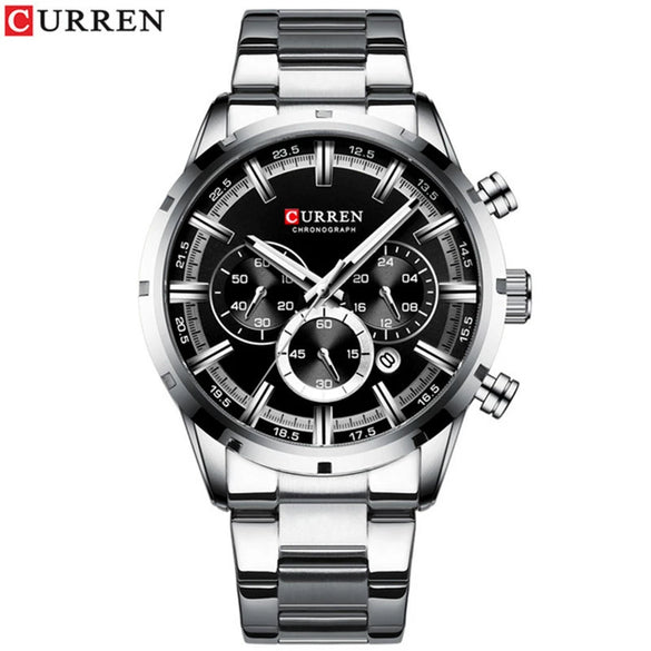 Men's Waterproof Leisure Metal And Stainless Steel Strap Round Dial Watch