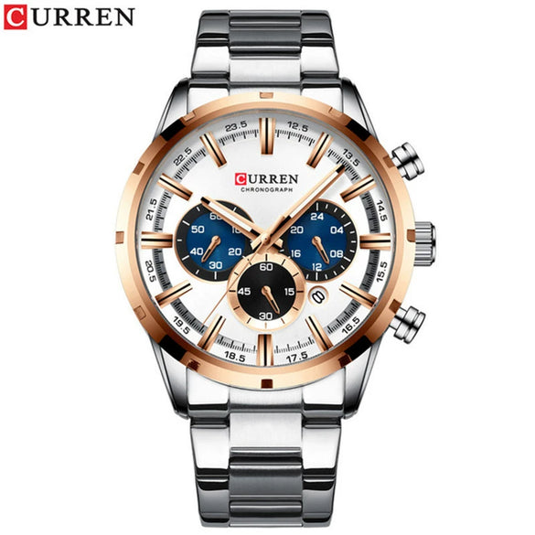 Men's Waterproof Leisure Metal And Stainless Steel Strap Round Dial Watch