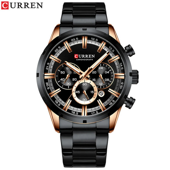 Men's Waterproof Leisure Metal And Stainless Steel Strap Round Dial Watch