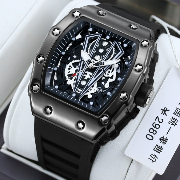 Men's Waterproof Luminous Calendar Large Dial Quartz Watch With Alloy Case And Silicone Strap And Mineral Strengthened Glass Mirror