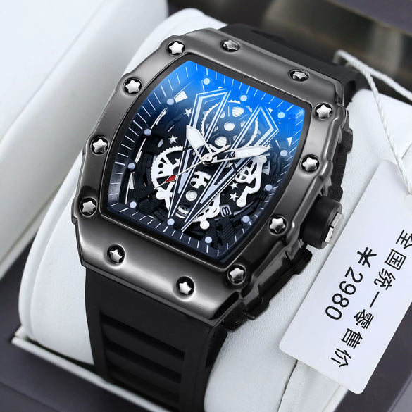 Men's Waterproof Luminous Calendar Large Dial Quartz Watch With Alloy Case And Silicone Strap And Mineral Strengthened Glass Mirror
