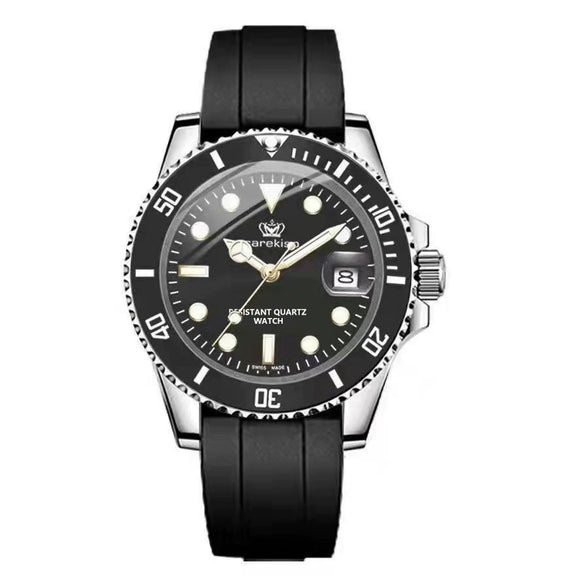 Men's Waterproof Luminous Multifunctional Quartz Watch With Silicone Strap And Alloy Case Round Dial