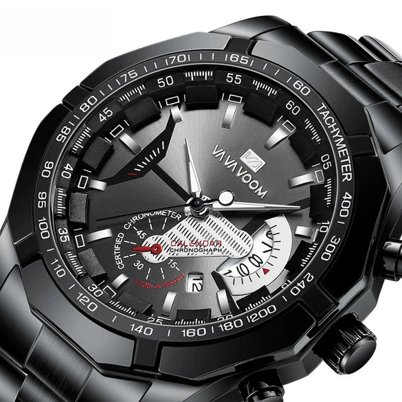 Men's Waterproof Luminous Quartz Metal Case Stainless Steel Band Round Dial Sports Casual Watch