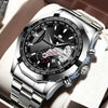 Men's Waterproof Luminous Quartz Metal Case Stainless Steel Band Round Dial Sports Casual Watch