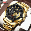 Men's Waterproof Luminous Quartz Metal Case Stainless Steel Band Round Dial Sports Casual Watch