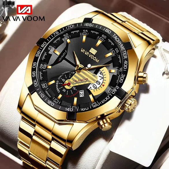 Men's Waterproof Luminous Quartz Metal Case Stainless Steel Band Round Dial Sports Casual Watch