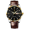 Men's Waterproof Luminous Quartz Watch With Alloy Case Sapphire Glass Mirror Genuine Leather Strap And Stainless Steel Clasp