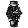 Men's Waterproof Luminous Quartz Watch With Alloy Case Sapphire Glass Mirror Genuine Leather Strap And Stainless Steel Clasp