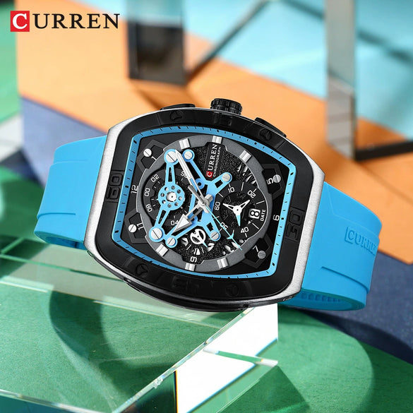 Men's Waterproof Multifunction Alloy And Silicone Leisure Round Watch With Mineral Strengthened Glass Mirror And Stainless Steel Pin Buckle