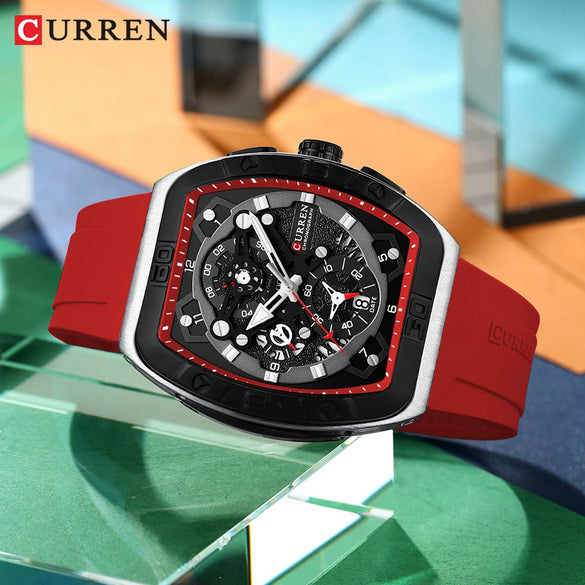 Men's Waterproof Multifunction Alloy And Silicone Leisure Round Watch With Mineral Strengthened Glass Mirror And Stainless Steel Pin Buckle