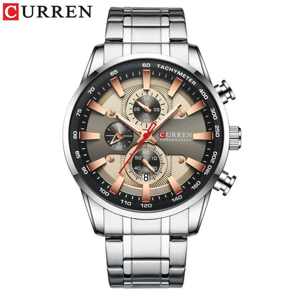 Men's Waterproof Multifunctional Leisure Watch Metal Case Stainless Steel Band Round Dial