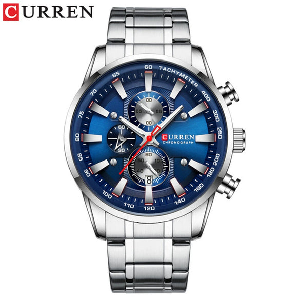 Men's Waterproof Multifunctional Leisure Watch Metal Case Stainless Steel Band Round Dial