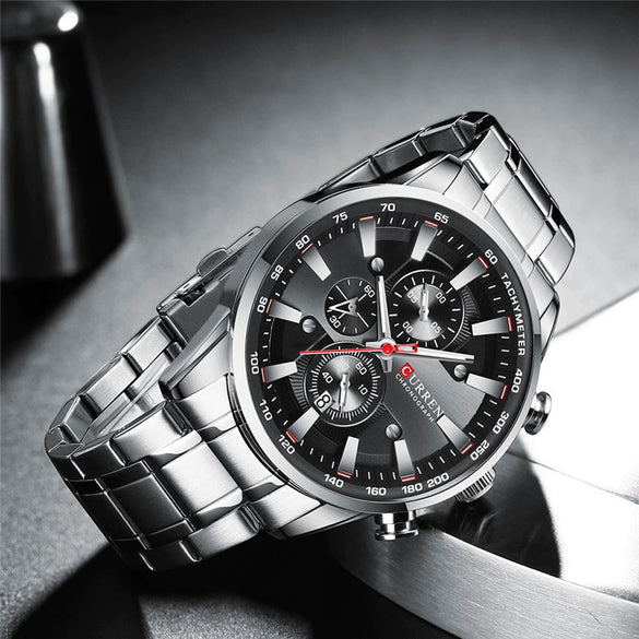 Men's Waterproof Multifunctional Leisure Watch Metal Case Stainless Steel Band Round Dial