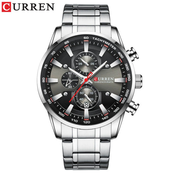 Men's Waterproof Multifunctional Leisure Watch Metal Case Stainless Steel Band Round Dial