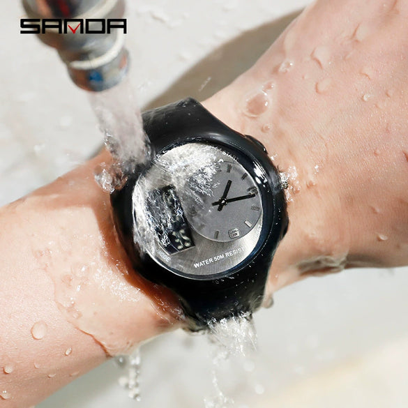 Men's Waterproof Multifunctional Luminous Outdoor Sports Watch With Resin Case And Mineral Strengthened Glass Mirror Round Dial