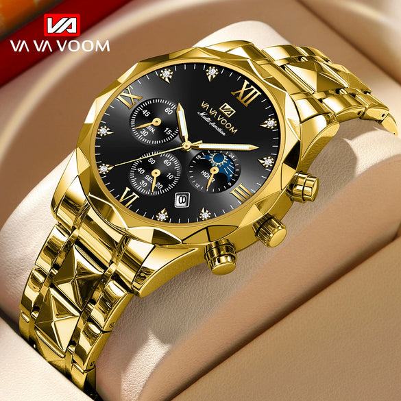 Men's Waterproof Stainless Steel And Alloy Business Quartz Watch With Round Dial