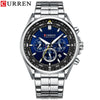 Men's Waterproof Stainless Steel Band Round Dial Multifunction Leisure Watch