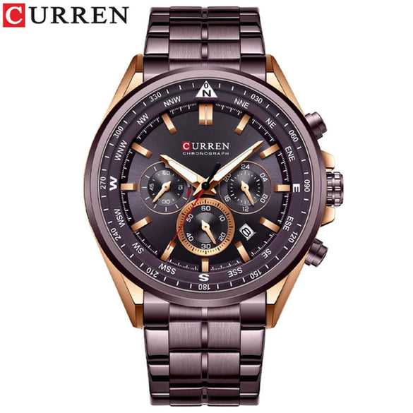 Men's Waterproof Stainless Steel Band Round Dial Multifunction Leisure Watch