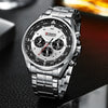 Men's Waterproof Stainless Steel Band Round Dial Multifunction Leisure Watch