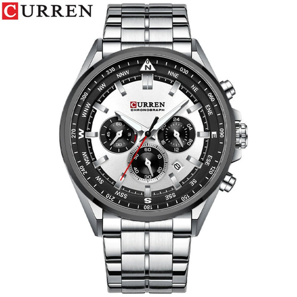 Men's Waterproof Stainless Steel Band Round Dial Multifunction Leisure Watch