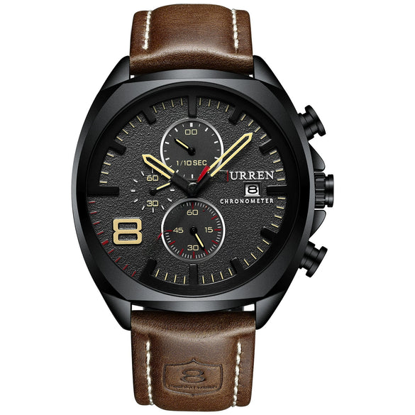 Men's Waterproof Watch With Genuine Leather Belt Alloy Case Round Dial And Pin Buckle
