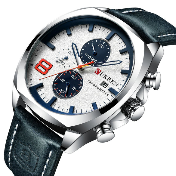 Men's Waterproof Watch With Genuine Leather Belt Alloy Case Round Dial And Pin Buckle